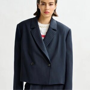 Ashley Brooke Navy Pinstripe Blazer 10P